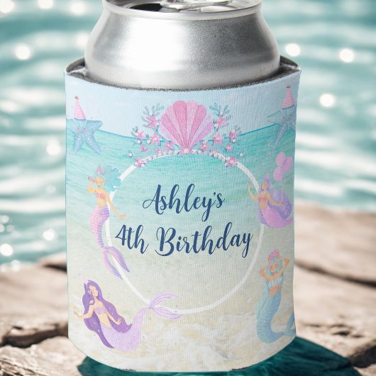 Mermaid under the sea watercolor ocean kids party 缶クーラー