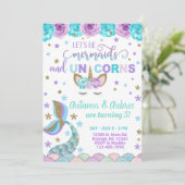 Mermaid & Unicornの女の子の誕生日の招待。 招待状 (スタンド正面)