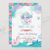 Mermaid Unicornプールの招待 招待状 (正面/裏面)