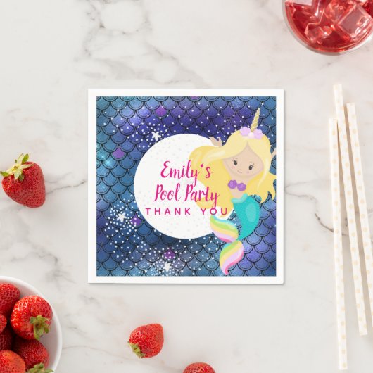 Mermaid Unicornプールパーティー供給ピンクブルーガール スタンダードカクテルナプキン (インサイチュ)