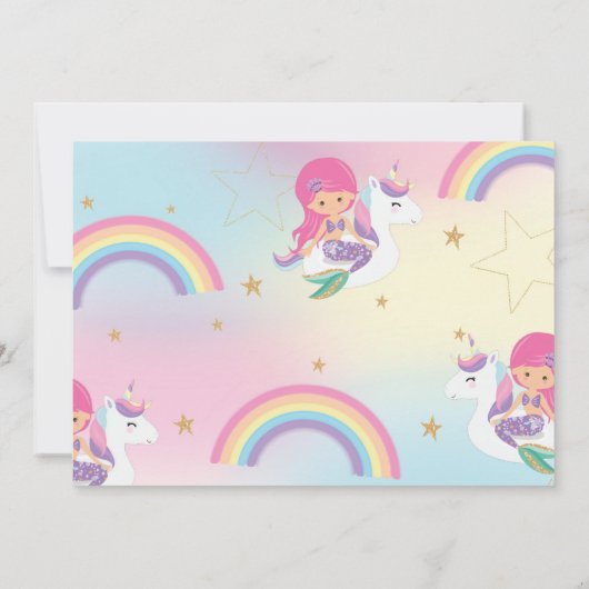 Mermaid Unicornプールパーティー誕生日ピンク写真 招待状 (裏面)