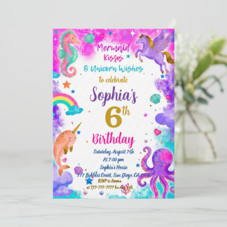 Mermaid & Unicorn Birthday Invitation Magic Party 招待状