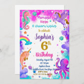 Mermaid & Unicorn Birthday Invitation Magic Party 招待状 (正面/裏面)