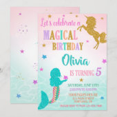 Mermaid Unicorn Birthday Invitation Magical party 招待状 (正面/裏面)