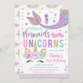 Mermaid Unicorn Girl Birthday Invitation 招待状 (正面/裏面)