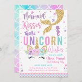 Mermaid Unicorn Girl Birthday Invitation 招待状 (正面/裏面)