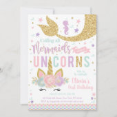 Mermaid Unicorn Girl Birthday Invitation 招待状 (正面)