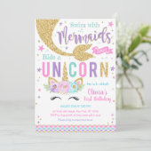 Mermaid Unicorn Girl Birthday Invitation 招待状 (スタンド正面)
