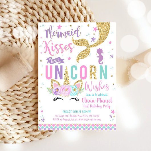 Mermaid Unicorn Girl Birthday Invitation 招待状