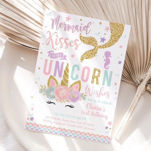 Mermaid Unicorn Girl Birthday Invitation 招待状