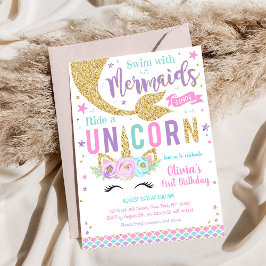 Mermaid Unicorn Girl Birthday Invitation 招待状