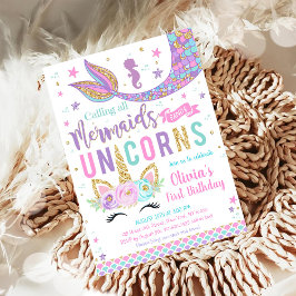 Mermaid Unicorn Girl Birthday Invitation 招待状