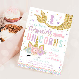 Mermaid Unicorn Girl Birthday Invitation 招待状