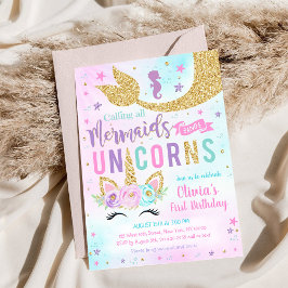 Mermaid Unicorn Girl Birthday Invitation 招待状