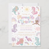 Mermaid Unicorn Party Invitation  招待状 (正面)
