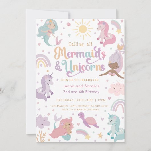 Mermaid Unicorn Party Invitation 招待状 (正面)