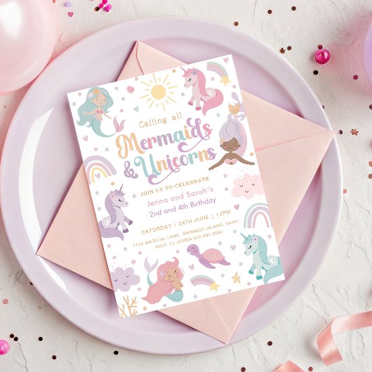 Mermaid Unicorn Party Invitation  招待状