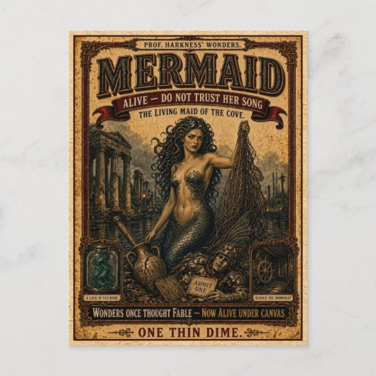Mermaid, Vintage Circus Monster ポストカード (正面)