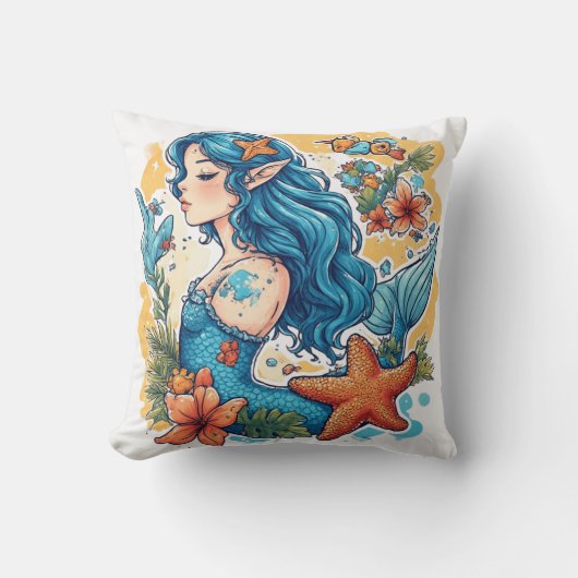 mermaid Watercolor クッション (正面)