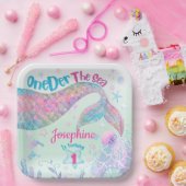 Mermaid watercolor first birthday square ペーパープレート (パーティー)
