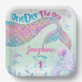 Mermaid watercolor first birthday square ペーパープレート (正面)