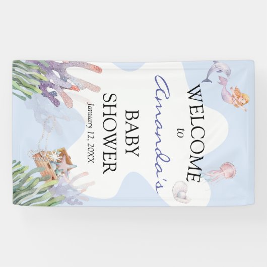 Mermaid Welcome図解入りの、写真付きのの看板バナー 横断幕 (横)