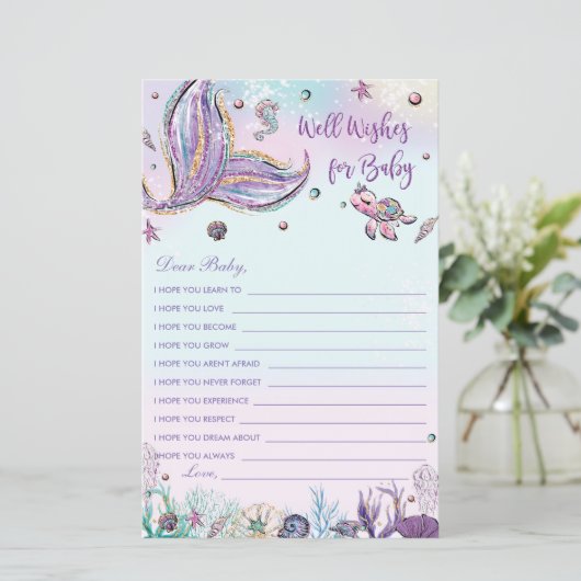 Mermaid Well Wishes for Baby Shower Activity Card (スタンド正面)