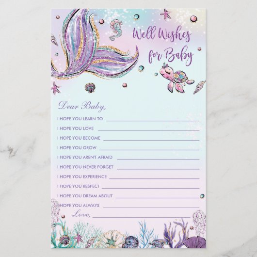 Mermaid Well Wishes for Baby Shower Activity Card (正面)
