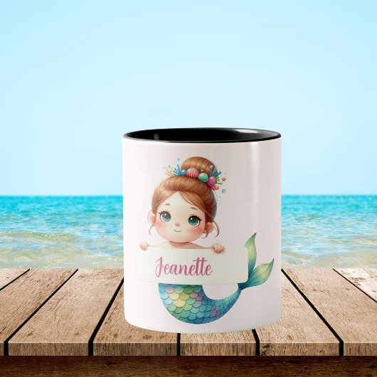 Mermaid Wishes Personalizable Magデザイン ツートーンマグカップ