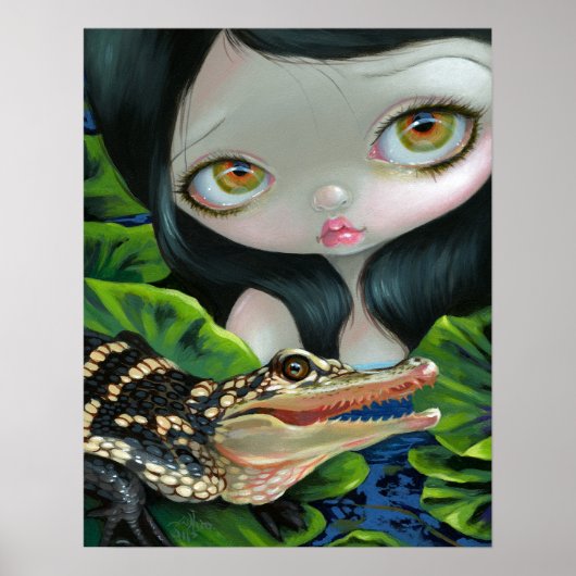 Mermaid with a Baby Alligator ART PRINT big eye ポスター (正面)