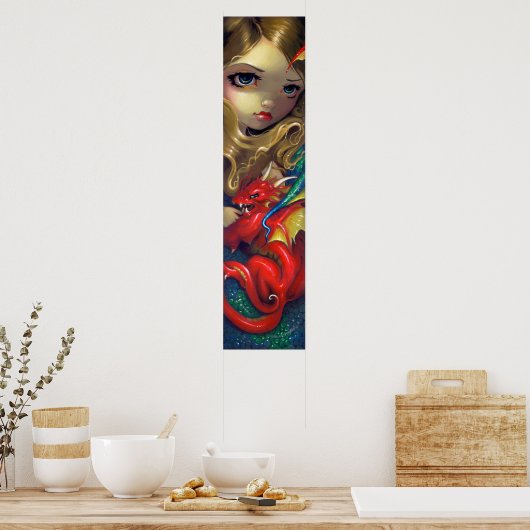 Mermaid with a Scarlet Dragon ART PRINT fantasy ポスター (キッチン)