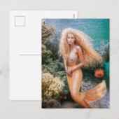 Mermaid with golden Hair in Coral シーズンポストカード (正面/裏面)