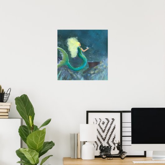 Mermaid with her pearl poster ポスター (ホームオフィス)
