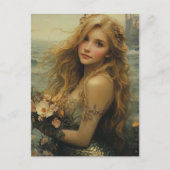 Mermaid Woman With Flowers ポストカード (正面)