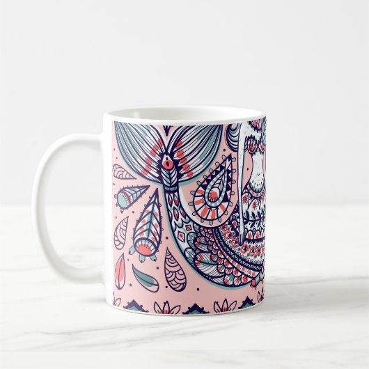 Mermaidsフォーク要素ヴィンテージシームレス コーヒーマグカップ (左)