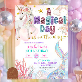 Mermaids and Unicorns Magical Birthday invitation 招待状