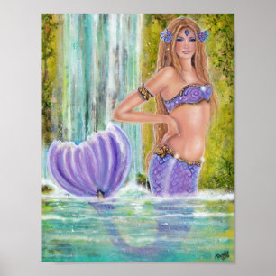Mermaids lagoon waterfall art by Renee Lavoie ポスター