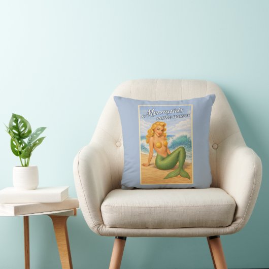 Mermaids Make Waves Retro Coastal Blue Beach Decor クッション (椅子)