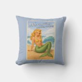 Mermaids Make Waves Retro Coastal Blue Beach Decor クッション (正面)