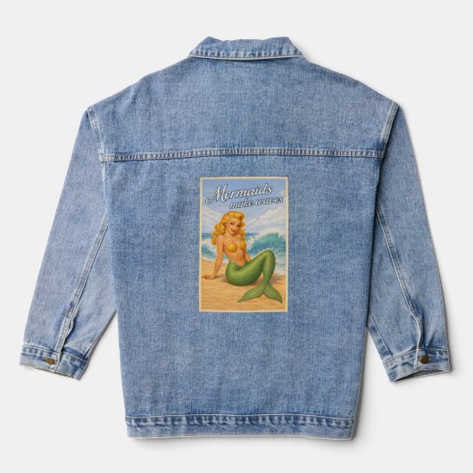 Mermaids Make Waves Retro Pin-Up | Coastal Beach デニムジャケット (裏面)