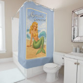 Mermaids Make Waves Retro PinUp Coastal Beach Blue シャワーカーテン (インサイチュ)