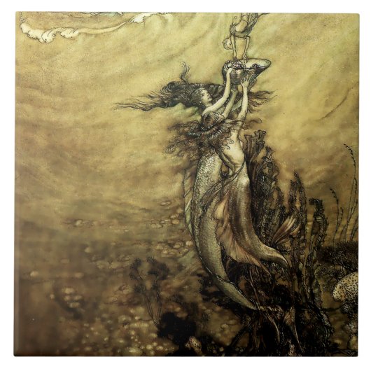 “Mermaids of the Rhine” by Arthur Rackham タイル (正面)
