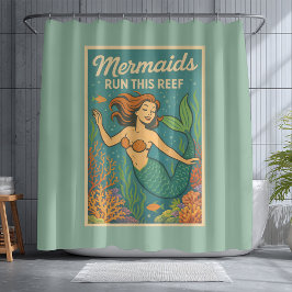 Mermaids Run This Reef | Retro Coral Fish Sea Life シャワーカーテン