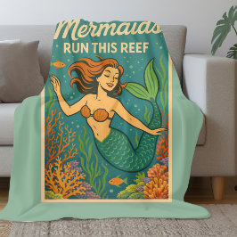 Mermaids Run This Reef | Retro Coral Fish Sea Life フリースブランケット