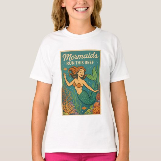 Mermaids Run This Reef Retro Coral Ocean Sea Life  Tシャツ (正面)