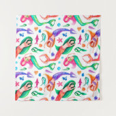 Mermaids Water color：シームレスな海洋パターン タペストリー (正面(横))