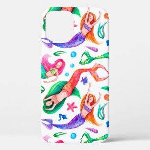 Mermaids Water color:シームレスな海洋パターン iPhone 12ケース