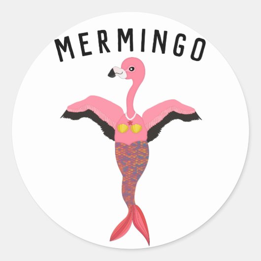 Mermingoグラフィックおもしろい: Flamingo-Mermaidハイブリッド ラウンドシール (正面)