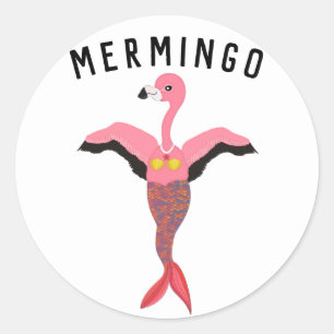 Mermingoグラフィックおもしろい: Flamingo-Mermaidハイブリッド ラウンドシール