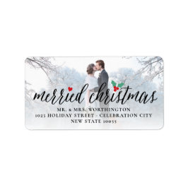 Merried Christmas Holly Mistletoeフォトアドレス ラベル